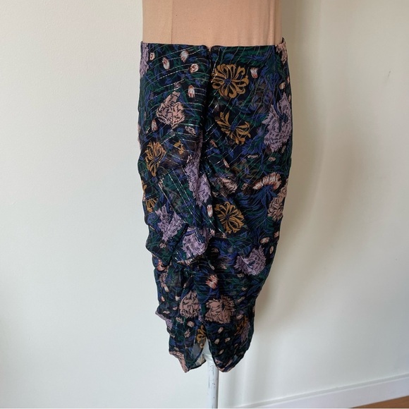 Veronica Beard Hazel Ruched Floral-Print Fil Coupé Silk-Metallic Skirt EUC Sz 4 - Picture 5 of 11